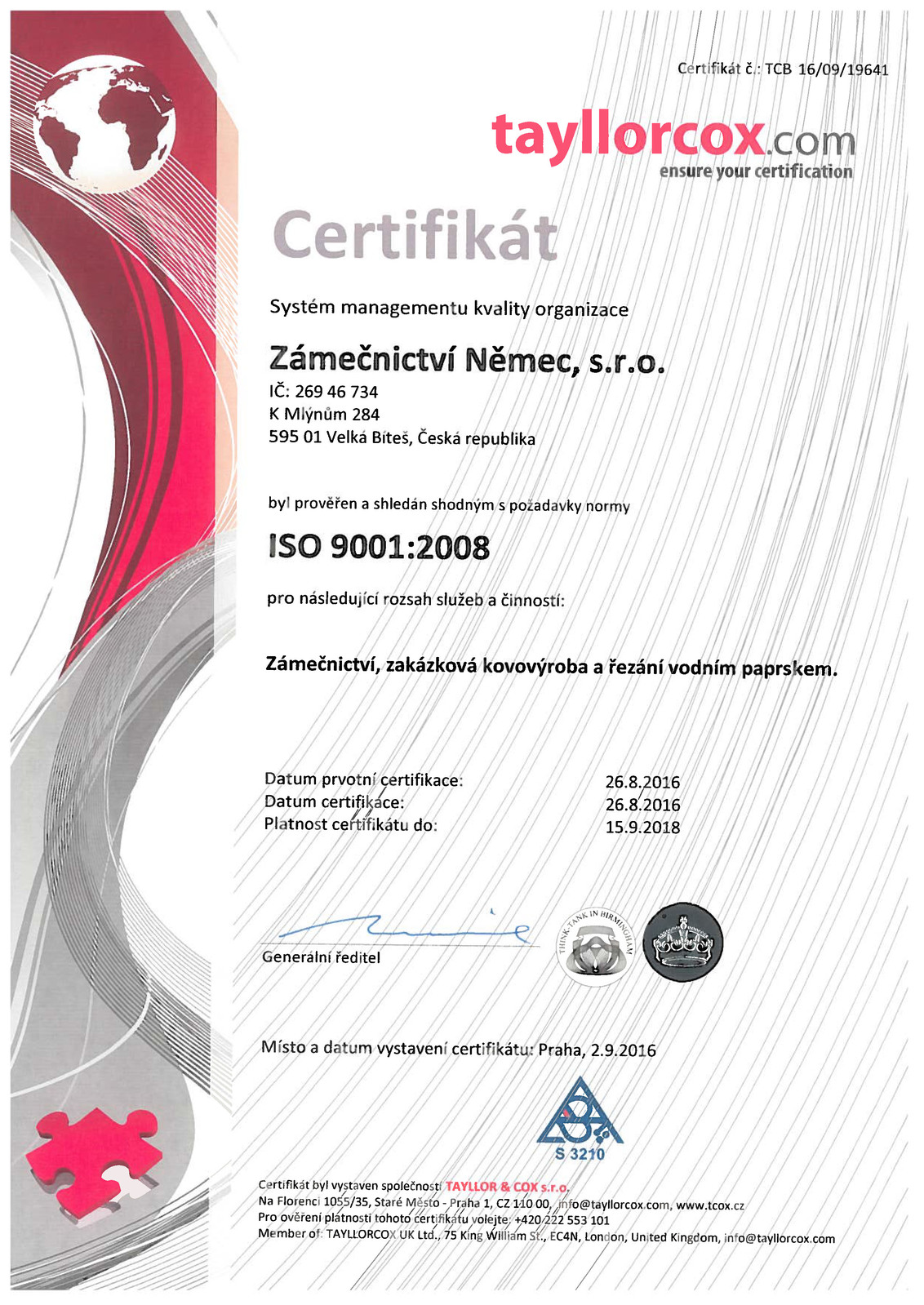 certifikát ISO 9001:2008